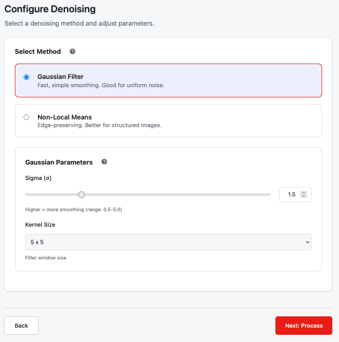 Step 2 showing method selection and parameters