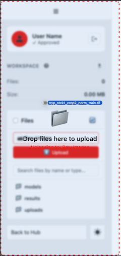 Screenshot: Drag and drop upload with highlighted drop zone