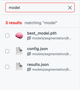 Screenshot: Search bar with results showing matching files