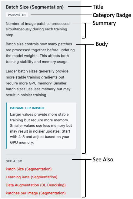 Screenshot: Article display with all sections labeled