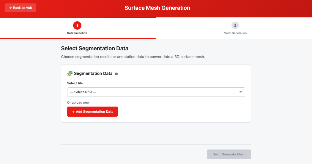 Mesh Generation module showing generation complete with download options