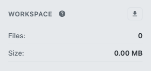 Screenshot: Workspace info section with help, download, and stats